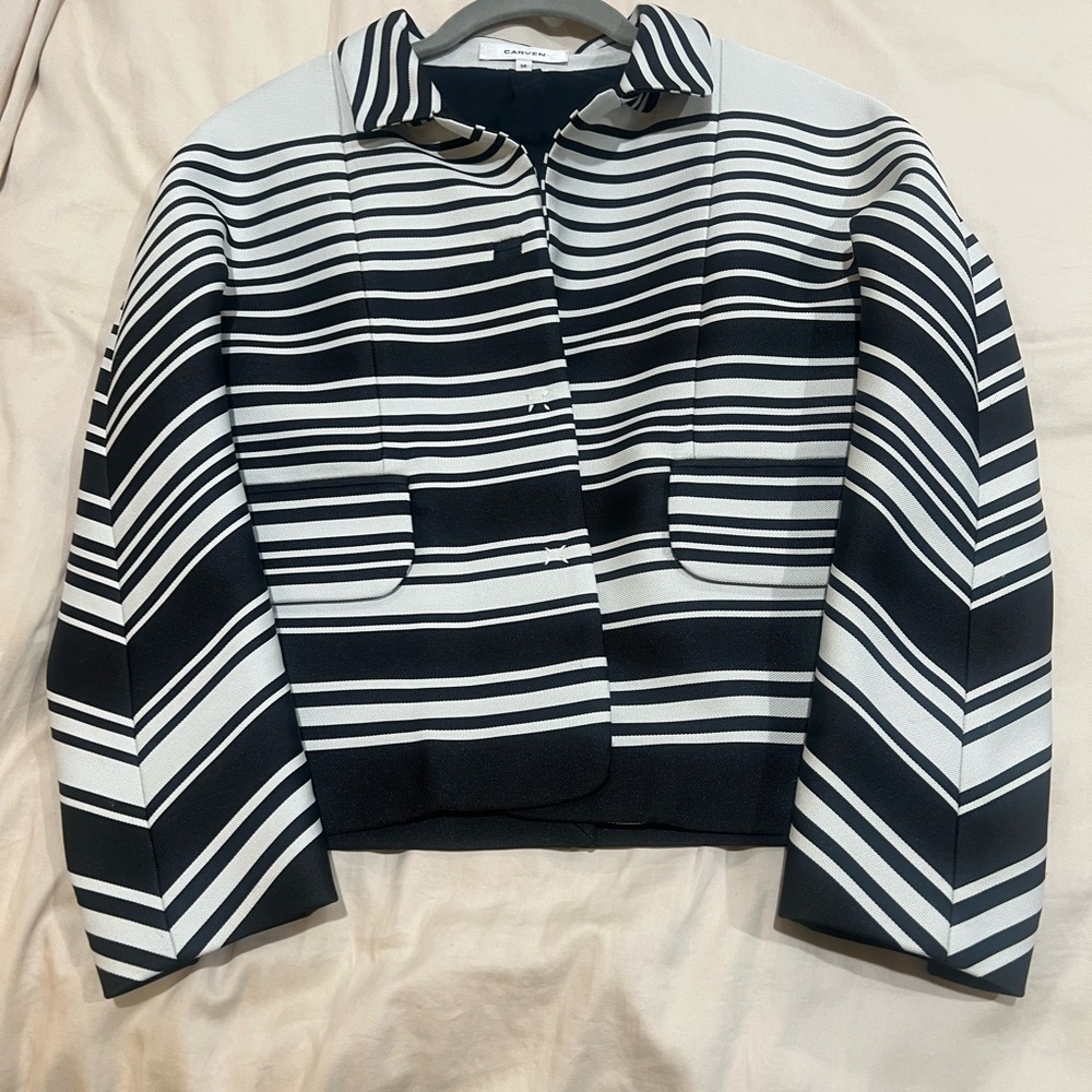 Carven Black and White Striped Blazer